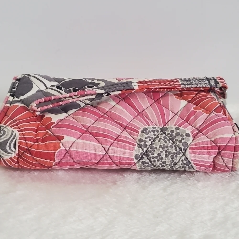 Vera Bradley Retired Cheery Blossoms Floral Pink Orange Gray Wristlet Wallet